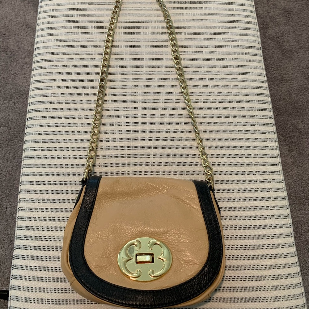 Emma Fox Beige and Black Crossbody Bag with Gold Accents